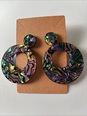 Fashion Jewelry Multicolor Marbled Hoop Drop Earrings